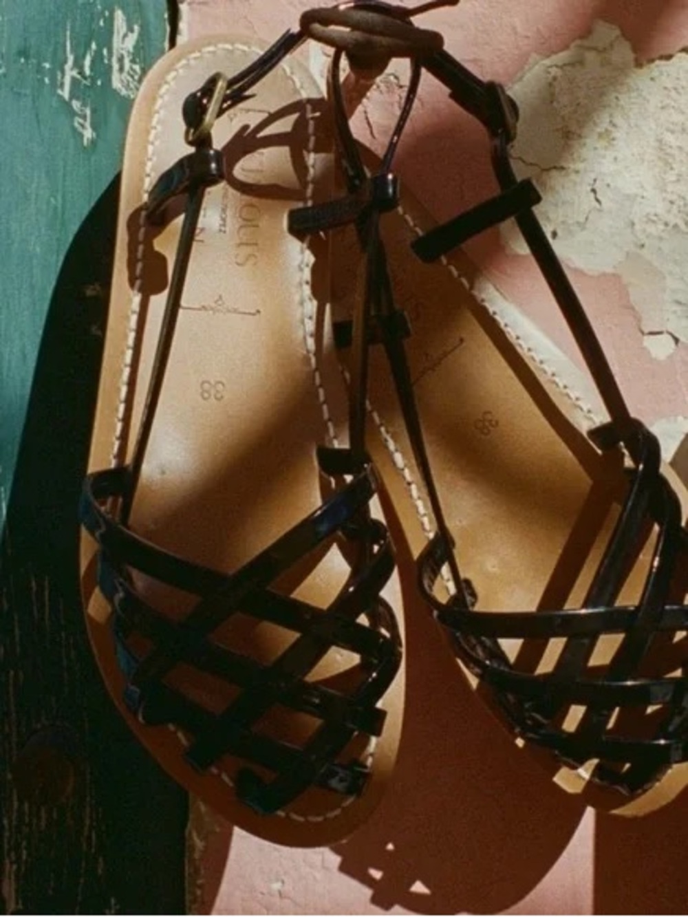 DÔEN x K.Jacques Black Leather Woven Strappy Sandals